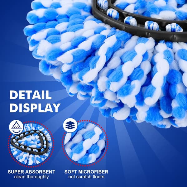 Spin Mop Utskiftningshode Mikrofiber Refills Kompatibel med EasyWring RinseClean 2 Beholder Bucket System, 3 Pakning