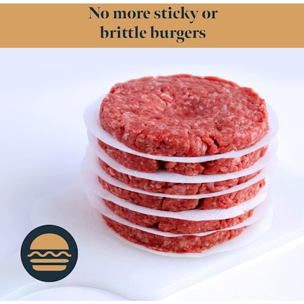Förpackning med 500 pressar med hackad biff i non-stick papper - ∅ 11,5 cm - Idealisk för tillagning av hackad biff och beredning av hamburgare