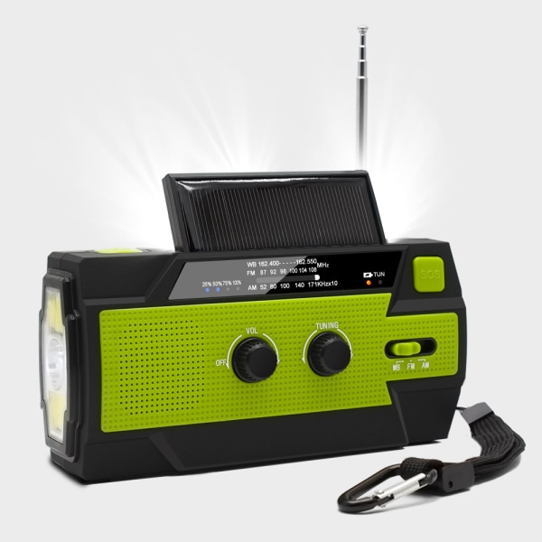 Nödvev väderradio, 4000mAh solcellsvev bärbar AM/FM/NOAA med 1W 3-läges ficklampa och rörelsesensor läslampa