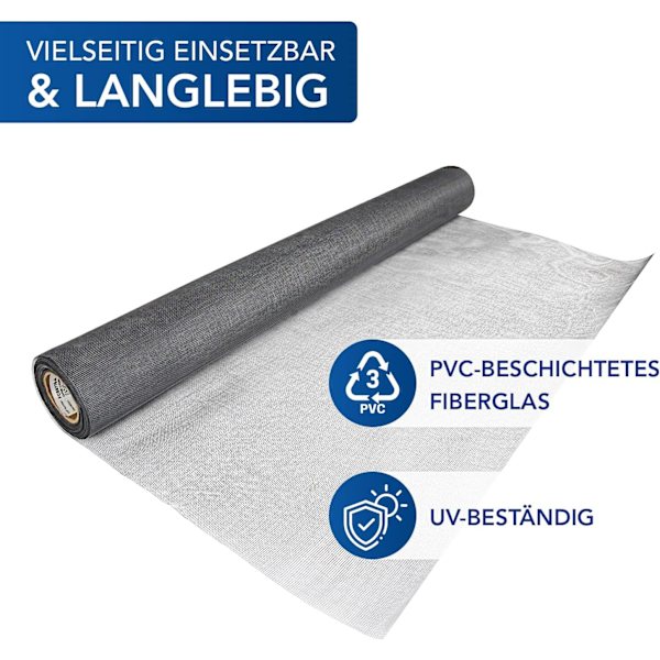 Myggnät - Myggnät - Insektsskydd - Transparent glasfiberväv, UV-beständig, säljs per meter - 10m, grå