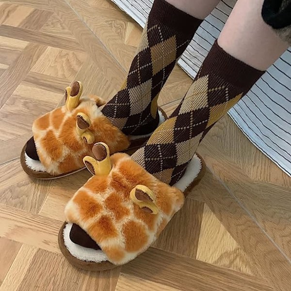 Leopard Slide Tofflor för Kvinnor Giraff Tofflor för Kvinnor Vinter Varma Bomull Hus Tofflor Wloodland Sandal 7uk