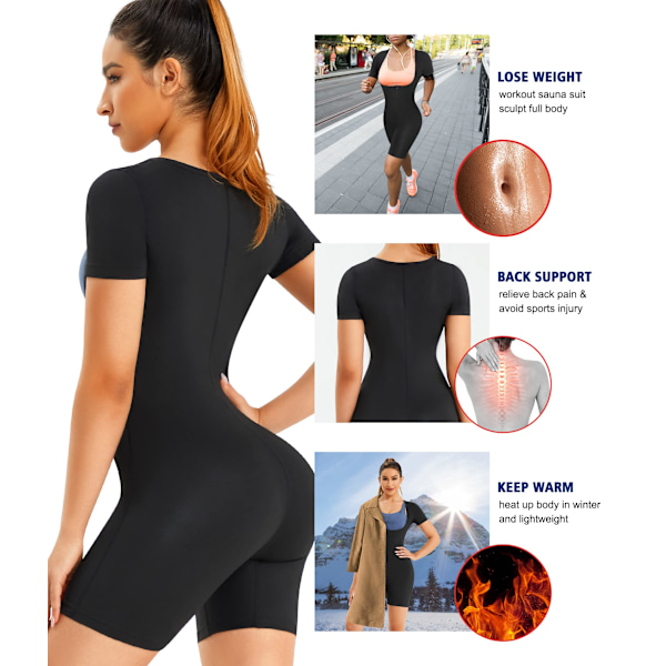 Bastu svettdräkt för kvinnor helkropp 3 i 1 träning bantning varm väst magkontroll shapewear(S)