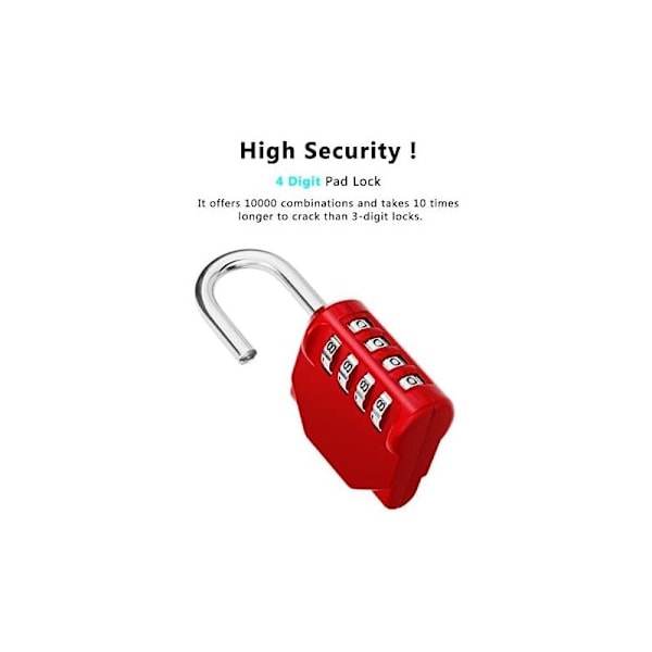 Cadenas Code Code, hänglås med 4-siffrig kod för sportomklädningsrum, Patcher för gym, högskola, skolskåp, Escape Game, röd