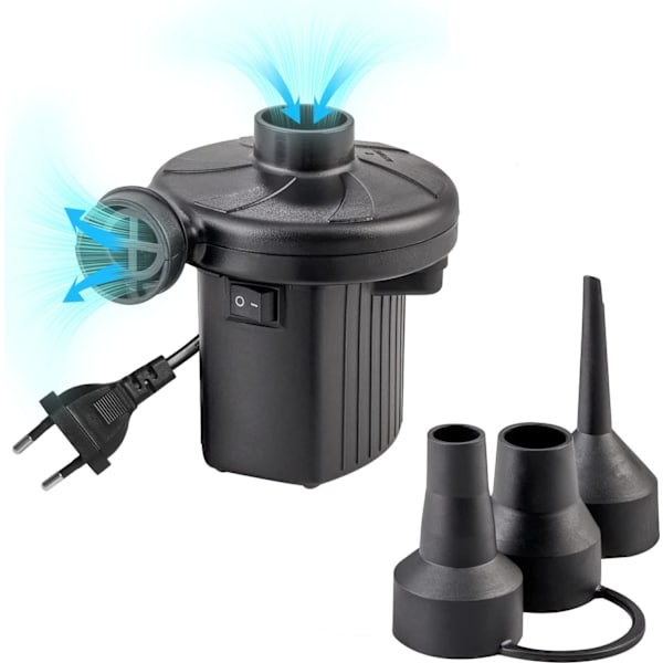 Elektrisk luftpump, elektrisk pump för uppblåsbara föremål, 150W poolpumpar, bärbara tömningspumpar med 3 munstycken för luftmadrass, simring