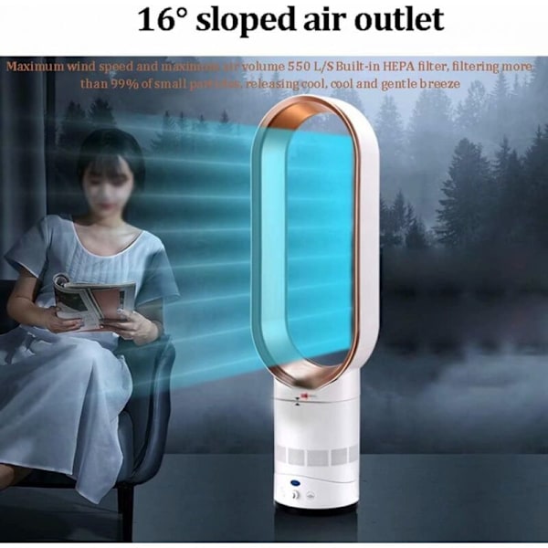 16 tommer tårnventilator, bladløs ventilator med 0,5-2 timers timer, komfortabel naturlig køleventilator til hjemmet, kontoret og soveværelset, pi
