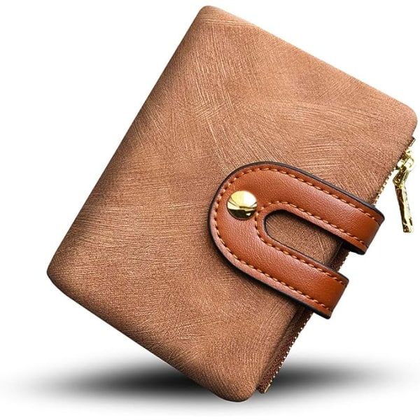 (Brun) Liten RFID Bifold-plånbok i läder för kvinnor - Mini Dam
