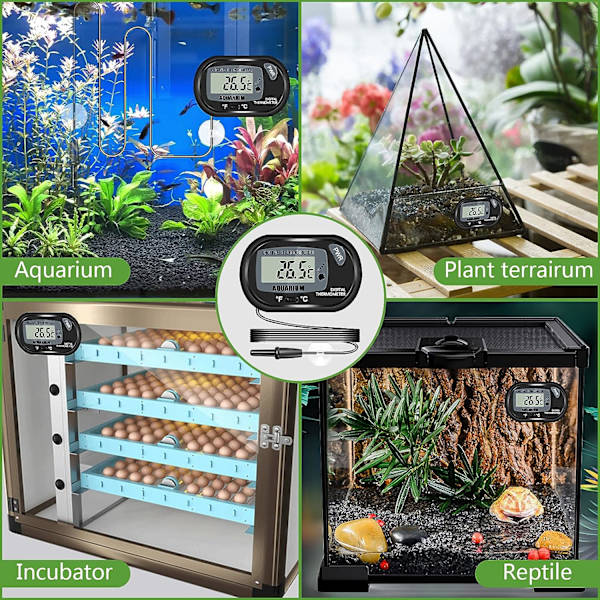 2 stk. digitalt LCD-akvarie termometer med sugekopper og vanntett sonde for akvarium, fisketank, reptilterrarium