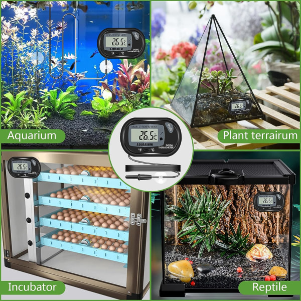 2st digital LCD akvariumtermometer med sugkoppar och vattentät sond för akvarium akvarium, reptilterrarium