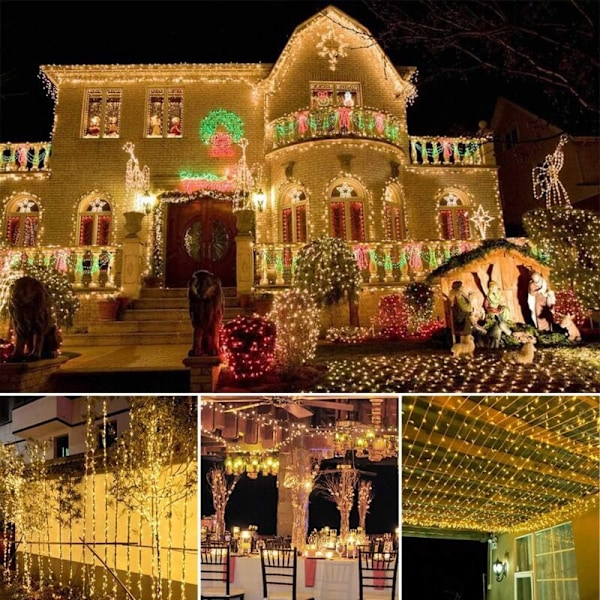 Lysende guirlande 15m 100 LED julelys Indendørs og udendørs 8 fe-lys Vandtæt Hastigheder Transparent kabel Til boligindretning Fête De Christ