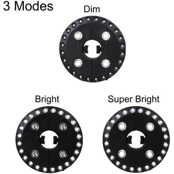 Utendørs multifunksjonell paraplylys balkong nødteltlys 24+4LED (svart~hvitt lys)