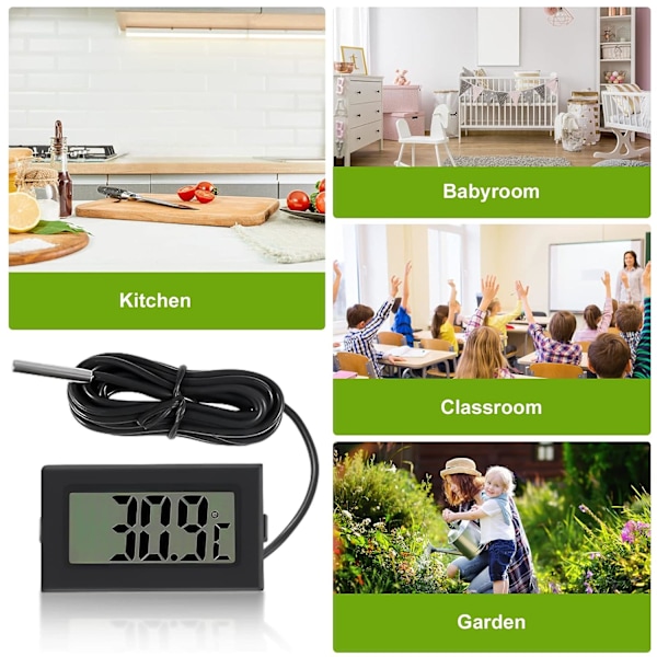 Digital LCD-termometer Temperaturindikator - Svart, 4,8 cm x 2,8 cm x 1,5 cm, med extern vattentät sond, för kylskåpsakvarium, akvariumkylskåp f