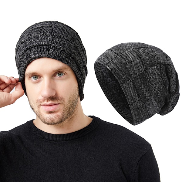 Hatt herrars vinter stickad hatt plus sammet öron skydd hög trave pullover hatt