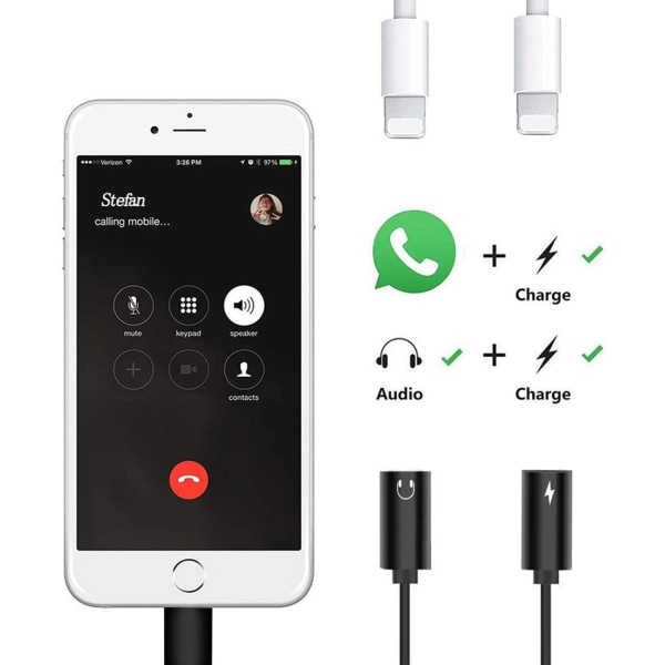 iPhone-hörlursadapter och splitter 2-pack iPhone-adapter till dubbla Lightning-portkabelomvandlare Kompatibel med iPhone 12/14/14 Plus/13/13 Pro/11