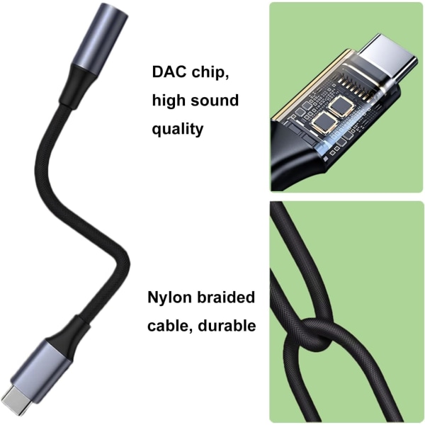USB C till 3,5 mm jackadapter (2-pack), hörlursadapter typ C till