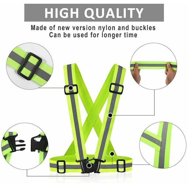 Grøn reflekterende vest sikkerhedsvest, justerbar og elastisk løberefleks med 2 stk. reflekterende armbånd sikkerhedsarmbånd til cykling,