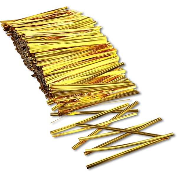 Set med 1000 vridna metallförslutningar för påsar - gyllene förslutningsklämmor - förslutningsremsor - för bageri, godispåsar, kakor, choklad (guld, 9,9 cm)