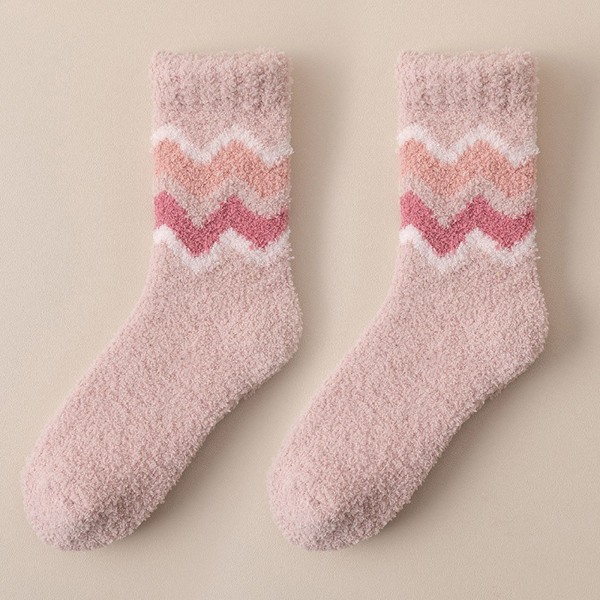 Dame vintersokker efterår og vinter mid-calf sokker koral fløjl fortykket varme strømpebukser pullover sokker pink