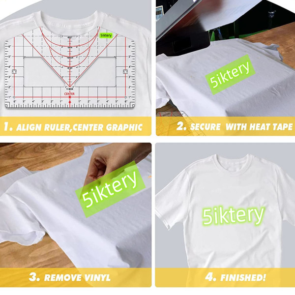 1 x T-shirt lineal de alineación de vinilo, regla de guía para centros de diseño, herramienta de medición de camisetas con cinta para máquinas de transferencia, transferencia de calor por sublimación