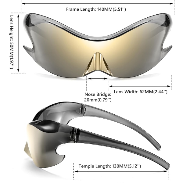 Futuristiska solglasögon, Fashion Alien Y2K Wrap Around för kvinnor och män