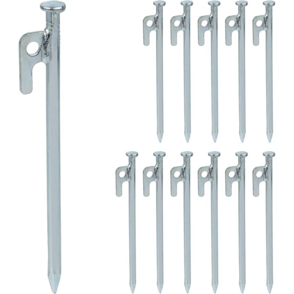 Fästpinnar, set om 12, för tält, bersåer, markiser, stålkrokar för hårda golv, 20 cm, silver