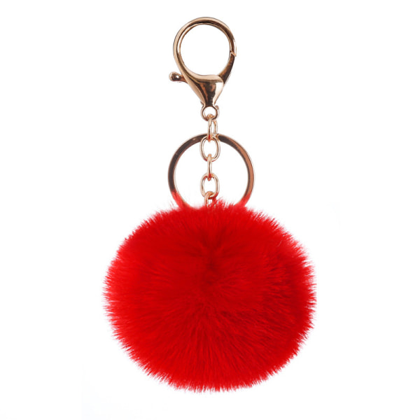 Myk kunstig kanin (rød) pels nøkkelring Pompom Ball Fluffy Key
