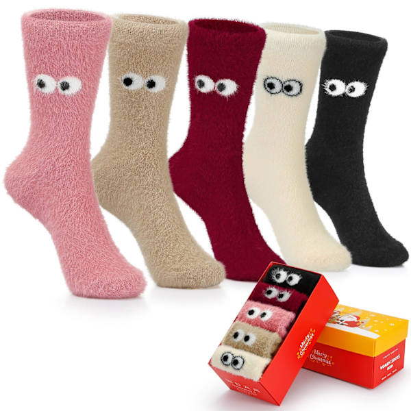 5 par plyschstrumpor för kvinnor, vintervarma fleece-tjocka strumpor, mjuka och bekväma kvinnors stickade socker