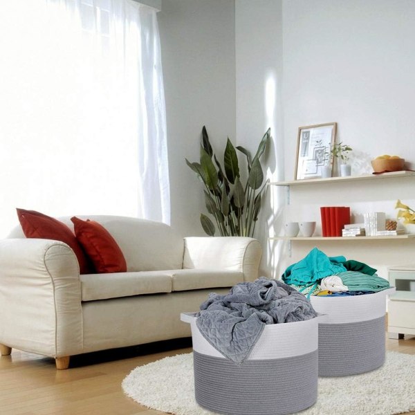 Vasketøjskurve Flettet Opbevaringskurv, Legetøj og Diverse, Vasketøjskurv og Opbevaringskurv til Snavset Tøj (Off-White, 41*45cm)
