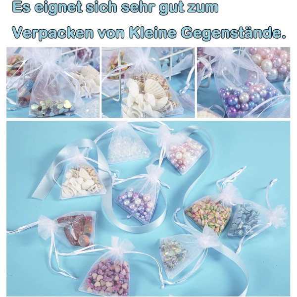 Pakke med 100 hvite organzaposer, 7 x 9 cm, organza gavepose, smykkepose, bryllupsposer, lavendelposer, bryllupsgave