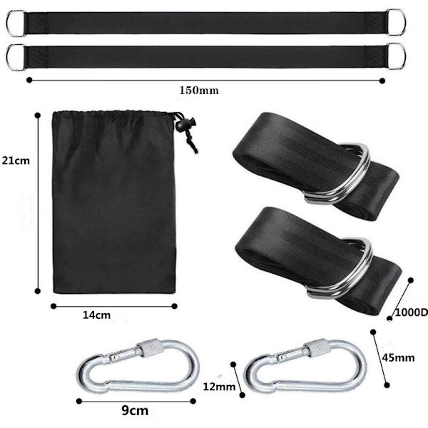 Hängmattsremmar Swing Hanging Straps, 150cm Utomhus Hängmattsremmar med Säkerhetskarbinhakar för Trädsväng och Hängmattor Max.