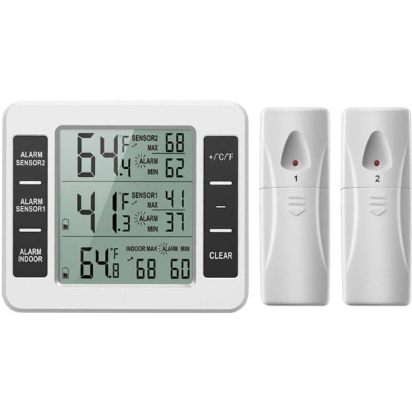 Opgraderet version køleskabs termometer trådløs digital fryser termometer digital sensor med 2PCS sensorer temperaturmonitor og lydalarm