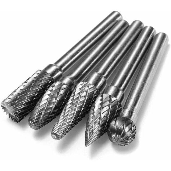 5 st Dubbelskärande jordgubbsfräsar i volframkarbid, roterande stång lime 6,35 mm för sandrengöring, roterande borr cylindrisk veke för polering