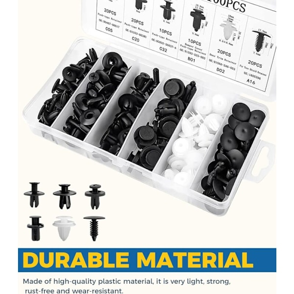 100 st Bilfästen, Bilclips, Plastnit, Fästclips, Bilplastnit, Bilplastclips