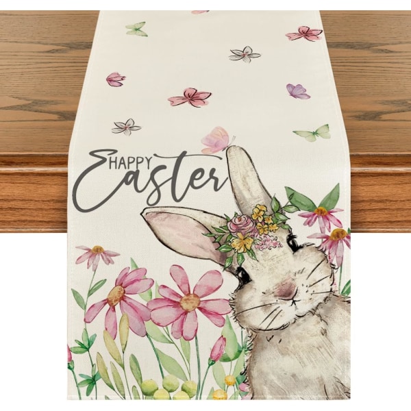 Kuviollinen Daisy Bunny pääsiäispöytäliina, sesongin kevät keittiön pöytäkoristeet, sopii kotijuhlakoristeeseen 33*183cm