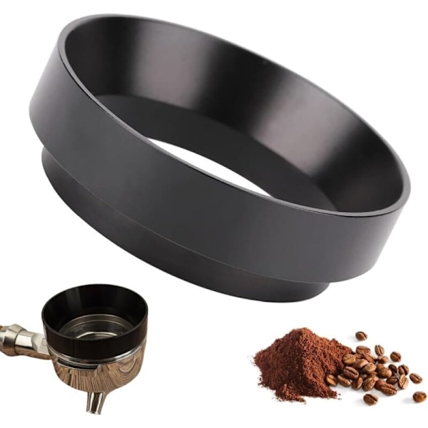 Kaffedoseringsring, universell kaffedoseringsring, 51 mm doseringsring, kaffedoseringsring i aluminium, tesked för kaffefilter, för hem/kafé (svart)