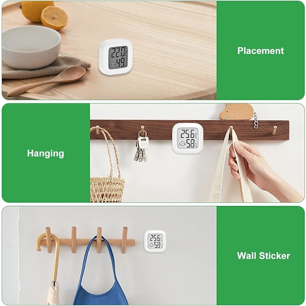 4 Mini Indendørs Termometre (Hvid), Digitalt Termometer Hygrometer Bærbart Termometer til Hjem, Akvarium, Børneværelse, Inkubator, Kælder, Skiftende R