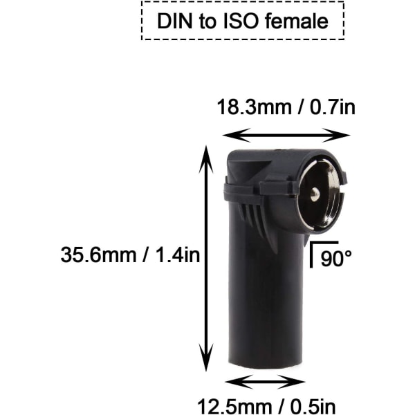 5 stk Din hann til ISO hunn bilradio FM/AM rettvinklet kontaktantenneadapter med universell plasthyrse