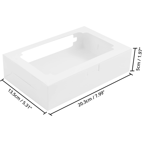 Hvit pappkakeboks med vindu (pakke med 20) - 13,5 x 20,3 x