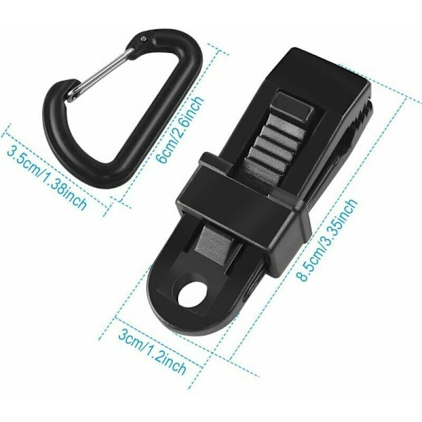 8x Tauklemme Telt (8.53cm) Retur teltklemme for robust låsing, camping, svart telt tau klemmer