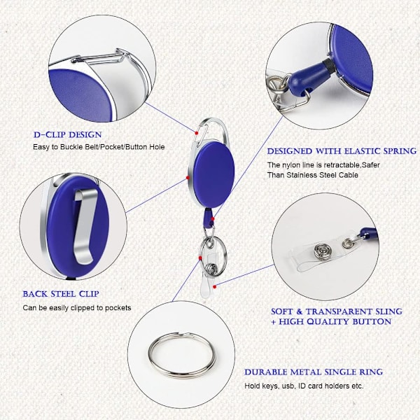 Retractable Badge Reels, 3 kpl rullapidikettä, pidennettävä avaimenperä, avaimennauha, vyöklipsi avaimenperälle, ID-kortinpidikkeelle (vaaleanpunainen, violetti, tummansininen)