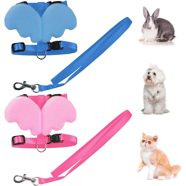 Blå+Pink 2 Pakke Kanin Sele, Justerbar Kanin Sele, Blød Snorholder, Englevinger, Justerbar Vinkel Kæledyr Sele, Lille Dyr Snor, Kæledyr Ru