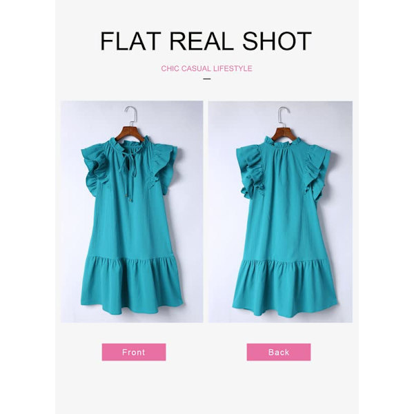 Kvinders Forår Sommer 2023 V-hals Snørebånd Ruffle Cap Sleeve Side Lomme Mini Kjole