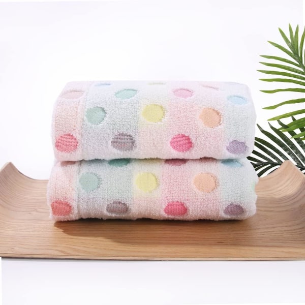 Set med 2 fargerike bomullshåndklær med polkadotmønster, myke og absorberende, 35*75 cm (beige)