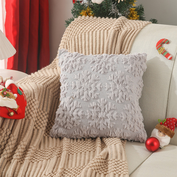 1 stk. PV plysj putetrekk Myke juledekorasjoner Putetrekk Luksuriøs stil 45 x 45 cm til sofa soverom, Snøfnugg grå, T