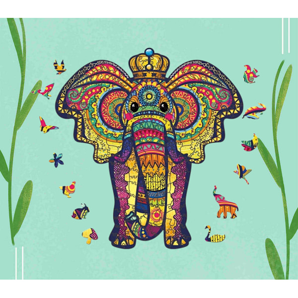 Träpussel för vuxna och barn, unikt formade djurpussel, bästa presenter till familjer (Crown Elephant, Small)