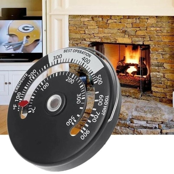 Magnetisk termometer for vedovn, vifte termometer med høy følsomhet, husprobe, grill, svart termometer