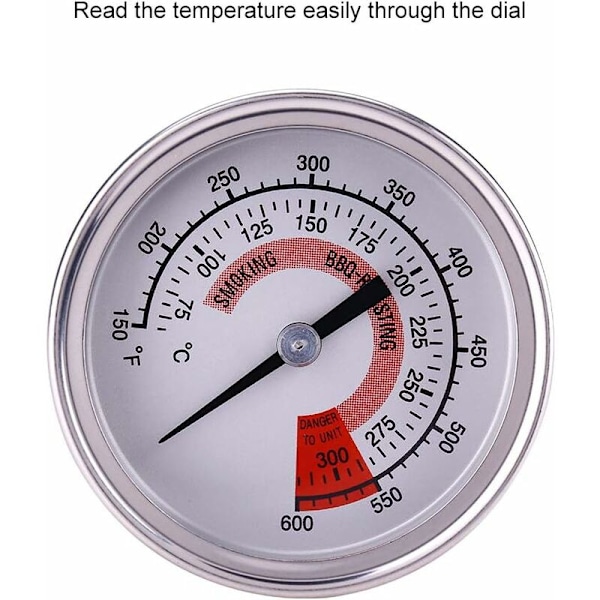 1 stk. steketermometer i rustfritt stål, matlagingstermometer og kjøkken, pizzaovnstermometer, grilltermometer for BBQ, grill, pizzaovner, me