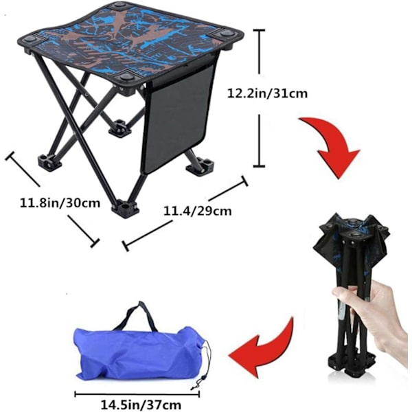 Camping Vikbar Pall, Bärbar Pall Liten Fiske Stol Lätt Fiske Pall med Stabila Platta Ben och Bärväska, Perfekt för Camping Fiske Pi