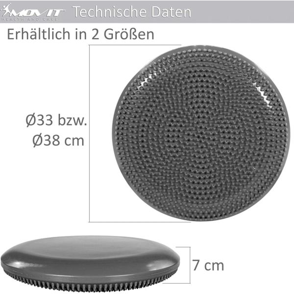 Dynamisk sædebold sædepude med pumpe, grå 33 cm, valgfri farve, pigget luftpude balancepude