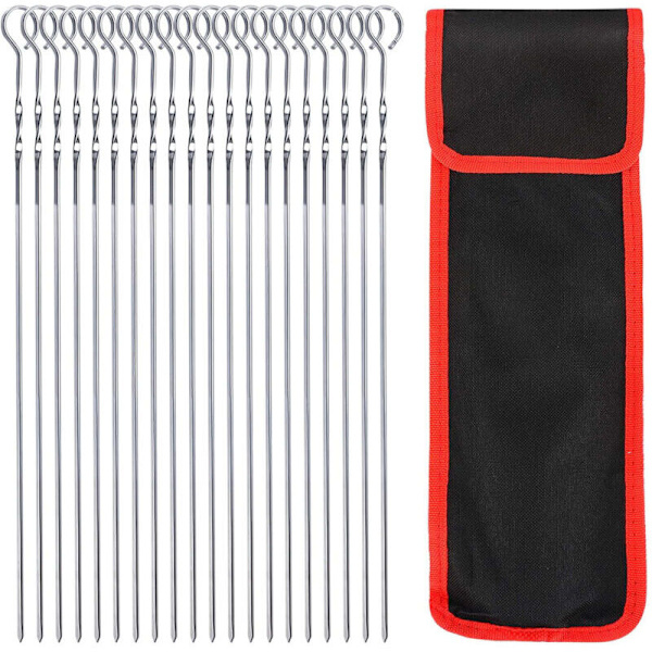 20 stk Grillspyd i rustfritt stål for BBQ, flate metallspyd 36cm