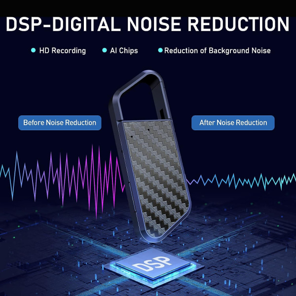 Sort - 64GB digital stemmeoptager Bærbar stemmeoptager, Mini
